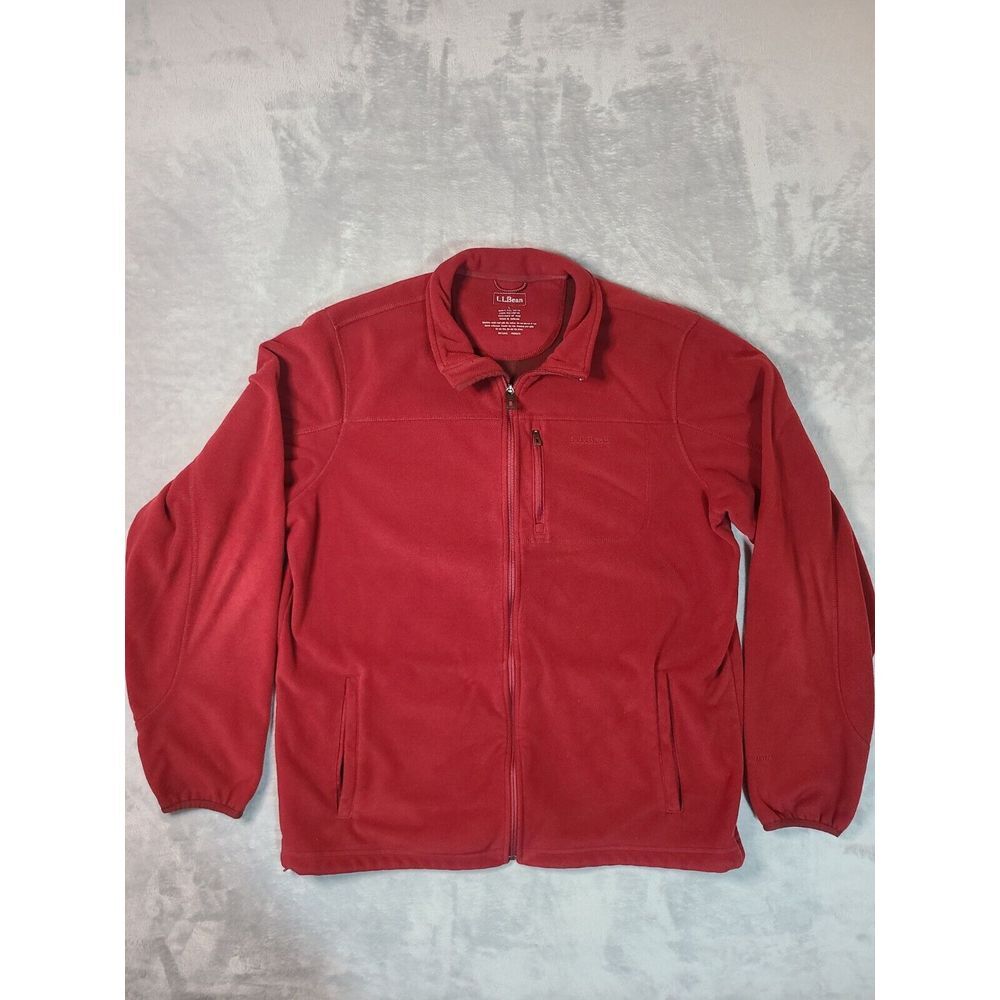 LL‎ Bean Fleece Jacket Mens Large Tall Red Burgundy Polartec Outdoor Zip Up